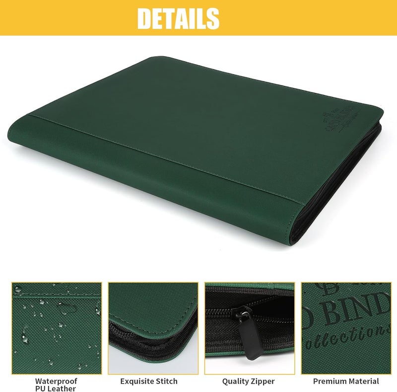 CARDBINDER Toploader Binder,Toploader Hard Cases, 4-Pocket Pages Sleeves Hold up 128 Cards.Toploader Card Binder with Sleeves for “3×4” rigid，Card Holder(Blackish Green) - Image 3